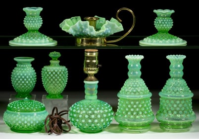 FENTON HOBNAIL OPALESCENT GLASS ARTICLES, LOT OF NINE