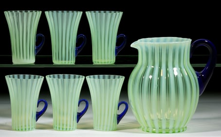 FENTON RIB-OPTIC OPALESCENT GLASS SEVEN-PIECE LEMONADE SET
