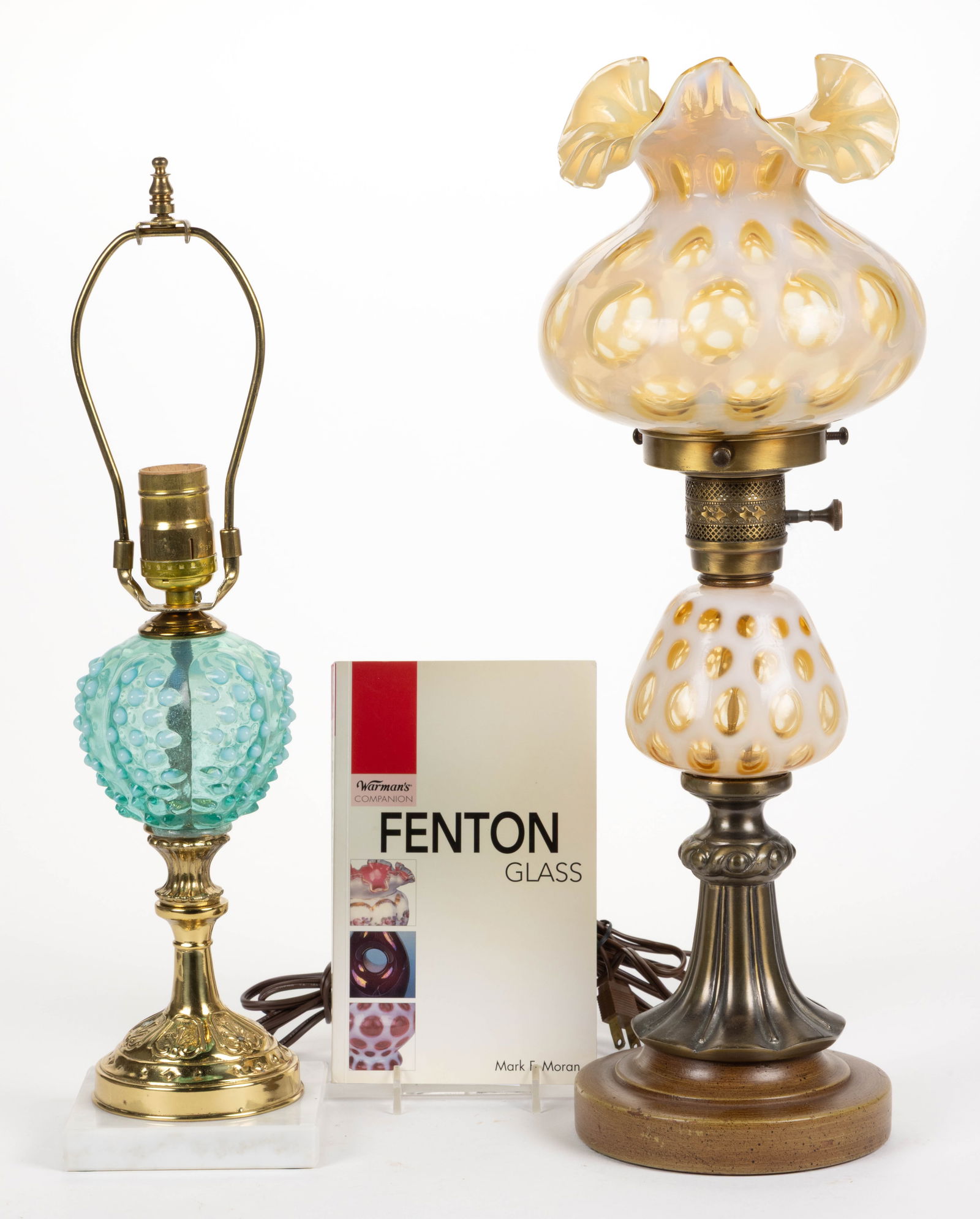 FENTON OPALESCENT GLASS ELECTRIC TABLE LAMPS, LOT OF THREE (1 of 1)