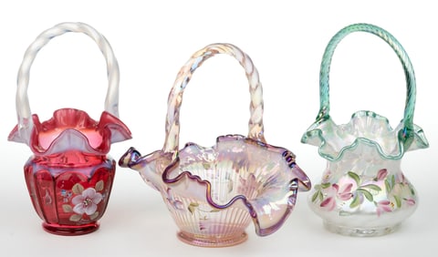 ASSORTED FENTON GLASS BASKETS, LOT OF THREE