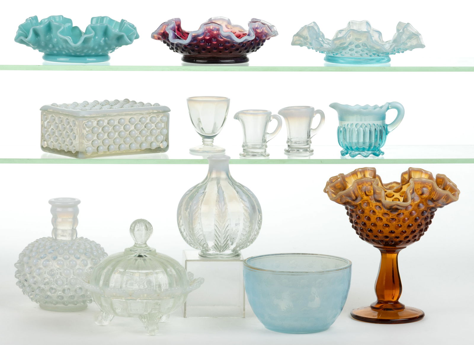 ASSORTED FENTON AND OTHERS OPALESCENT GLASS ARTICLES, LOT OF 13 (1 of 1)