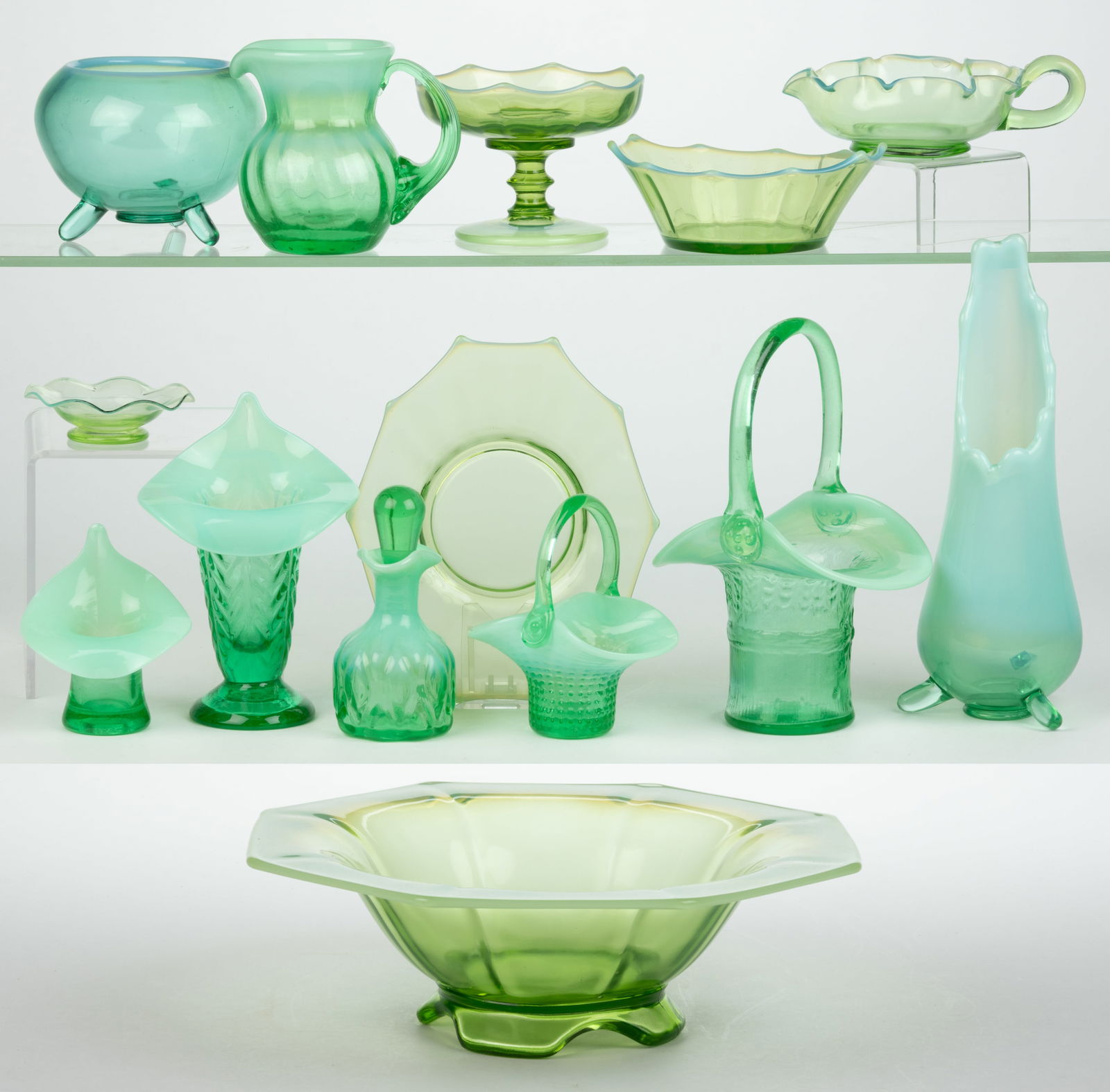 ASSORTED GIBSON AND OTHERS OPALESCENT GLASS ARTICLES, LOT OF 14 (1 of 1)