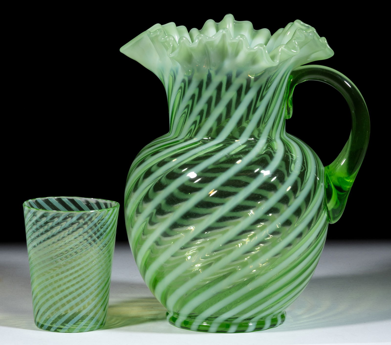 JEFFERSON OPALESCENT SWIRL WATER PITCHER AND TUMBLER, LOT OF TWO (1 of 1)