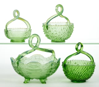 JEFFERSON OPALESCENT GLASS BASKETS, LOT OF FOUR