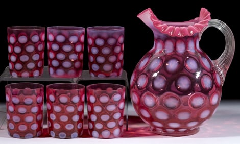 L. G. WRIGHT DOT / COINSPOT SEVEN-PIECE WATER SET