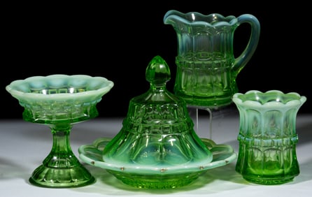 NORTHWOOD REGAL OPALESCENT GLASS ARTICLES, LOT OF FOUR