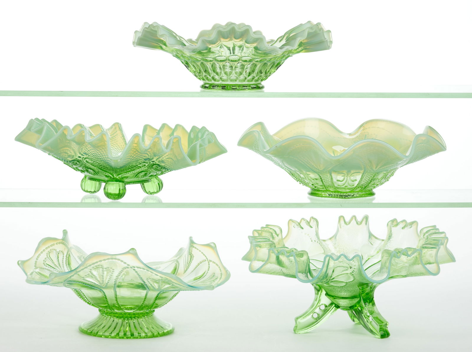 ASSORTED NORTHWOOD OPALESCENT GLASS BOWLS, LOT OF FIVE (1 of 1)