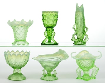 ASSORTED NORTHWOOD OPALESCENT GLASS ARTICLES, LOT OF SIX