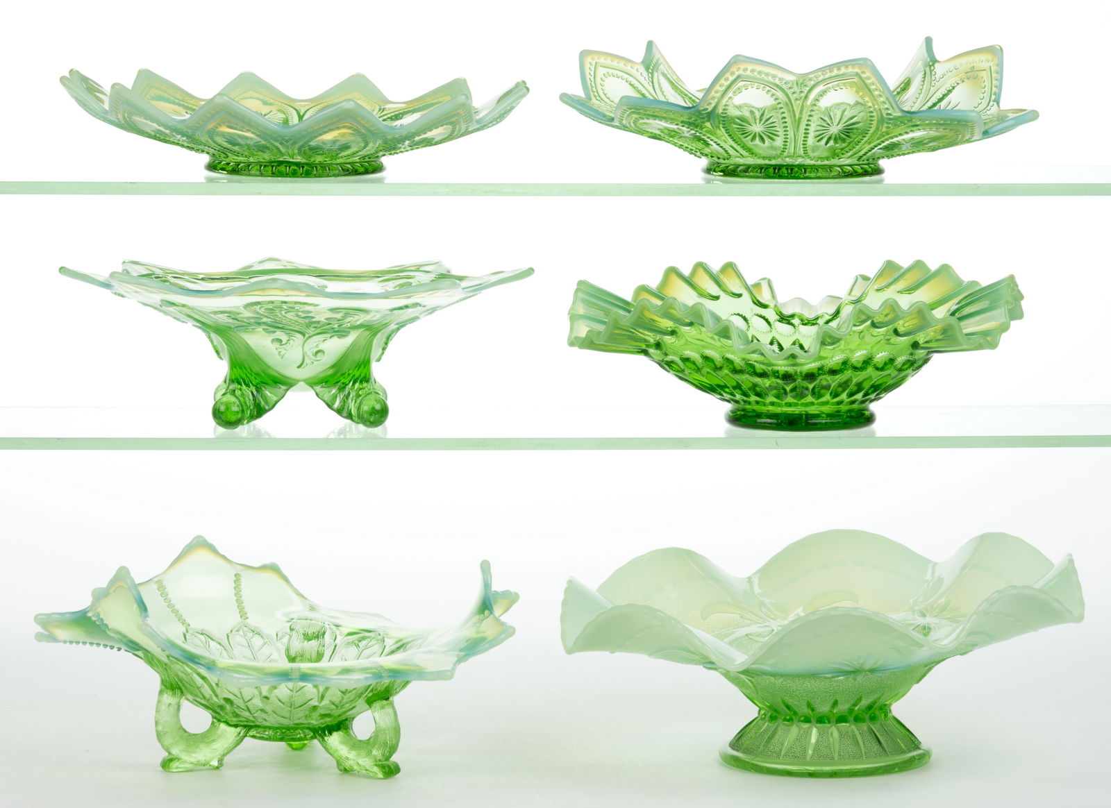 ASSORTED NORTHWOOD OPALESCENT GLASS BOWLS, LOT OF SIX (1 of 1)