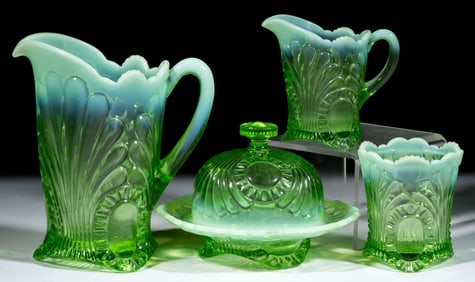 TOKYO / JEFFERSON NO. 212 (OMN) PRESSED OPALESCENT GLASS ARTICLES, LOT OF FOUR