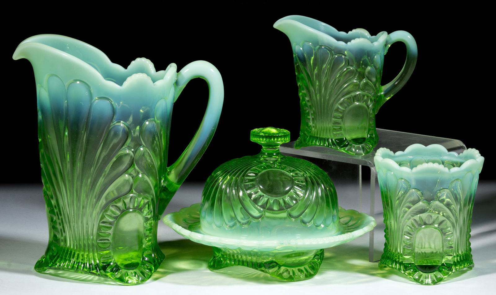 TOKYO / JEFFERSON NO. 212 (OMN) PRESSED OPALESCENT GLASS ARTICLES, LOT OF FOUR (1 of 1)