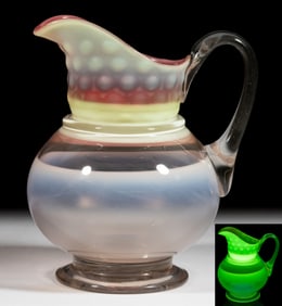 AMERICAN EXPERIMENTAL BLOWN OPALESCENT WATER PITCHER / JUG