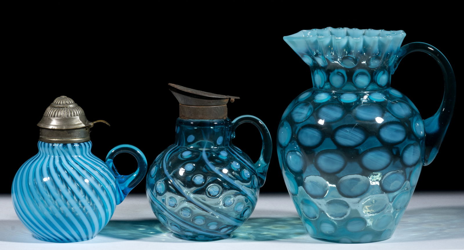 ASSORTED OPALESCENT GLASS PITCHERS, LOT OF THREE (1 of 1)