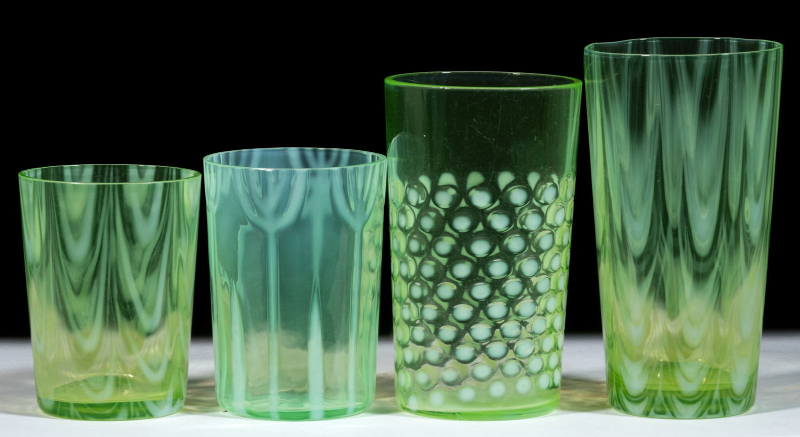 ASSORTED BLOWN OPALESCENT TUMBLERS, LOT OF FOUR (1 of 1)