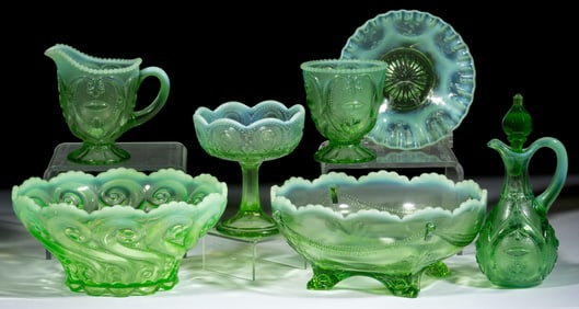 ASSORTED OPALESCENT PRESSED GLASS ARTICLES, LOT OF SEVEN