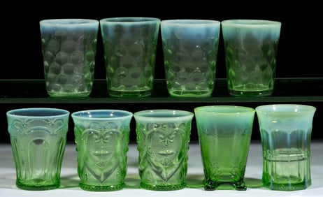 ASSORTED OPALESCENT GLASS TUMBLERS, LOT OF NINE