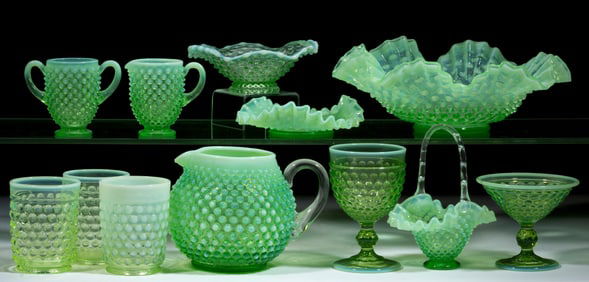 ASSORTED HOBNAIL OPALESCENT GLASS ARTICLES, LOT OF 12