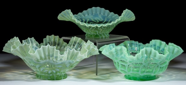 ASSORTED OPALESCENT GLASS BOWLS / BRIDE'S BASKETS, LOT OF THREE