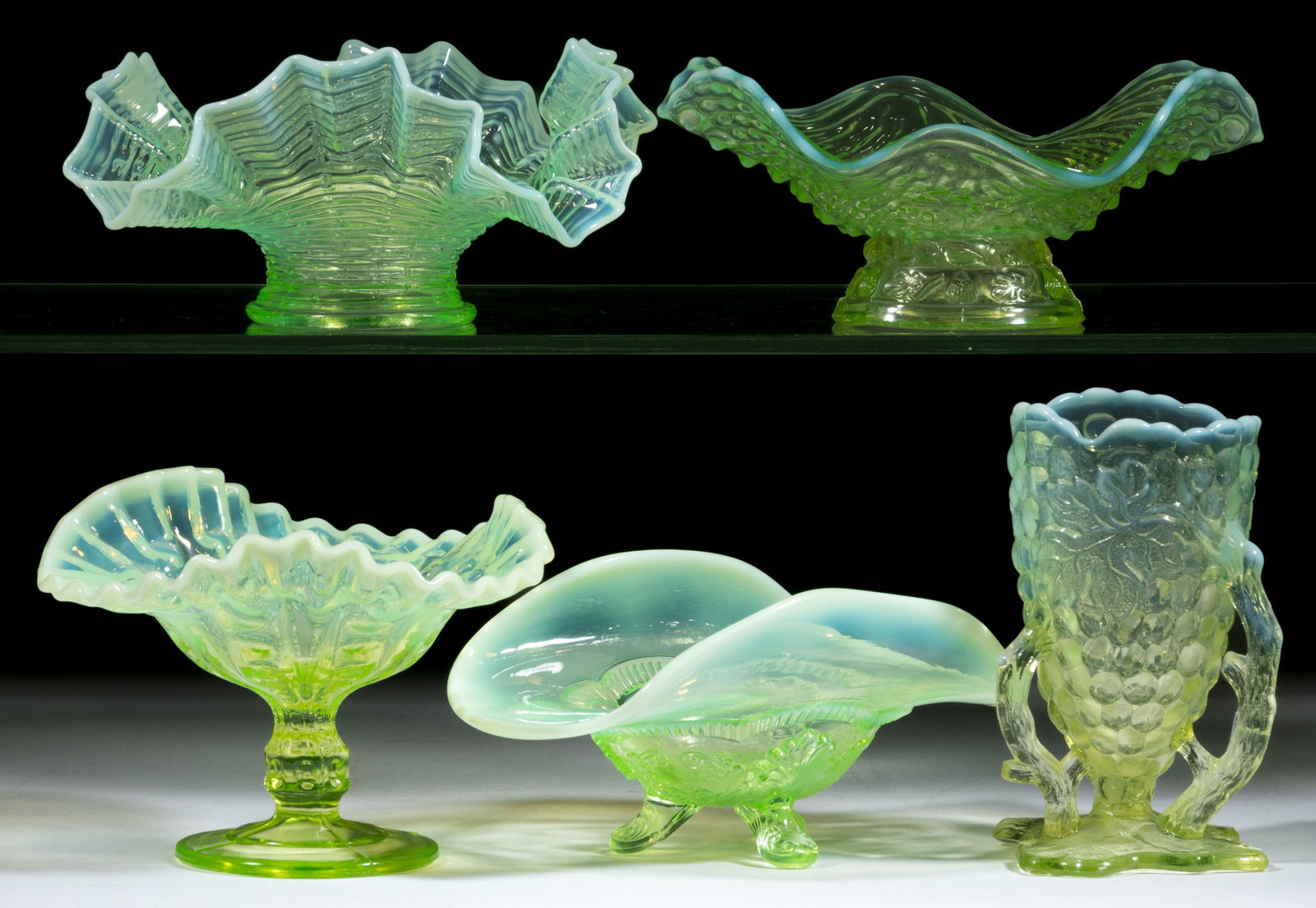 ASSORTED OPALESCENT GLASS ARTICLES, LOT OF FIVE (1 of 1)