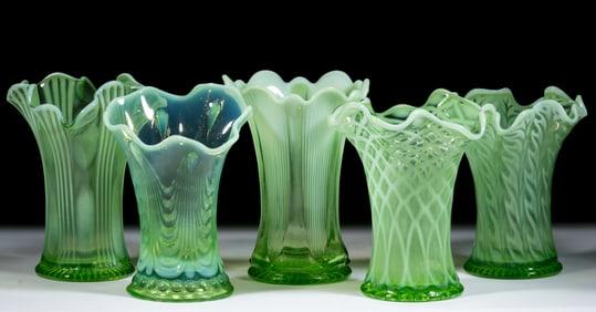 ASSORTED OPALESCENT GLASS VASES, LOT OF FIVE