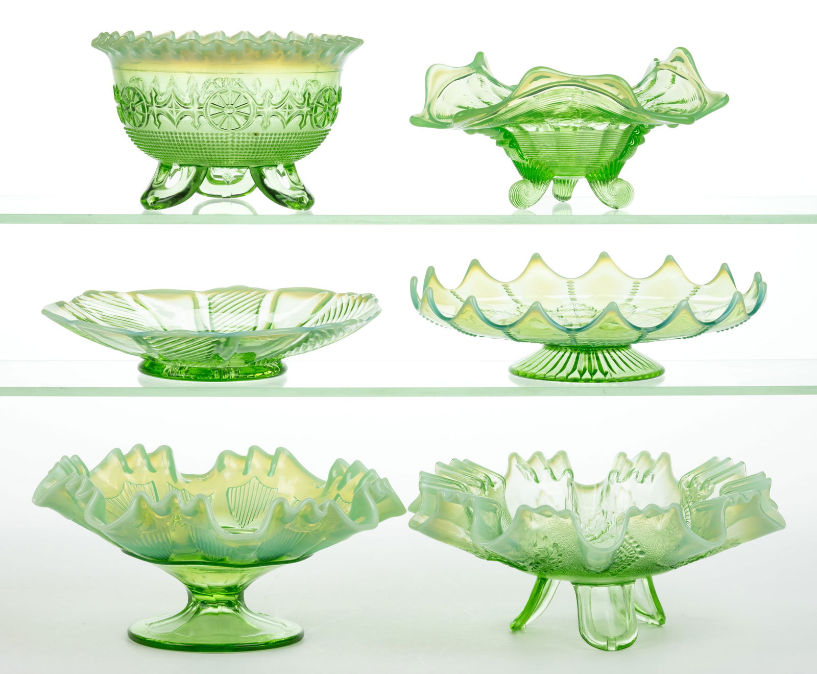 ASSORTED OPALESCENT GLASS BOWLS, LOT OF SIX (1 of 1)