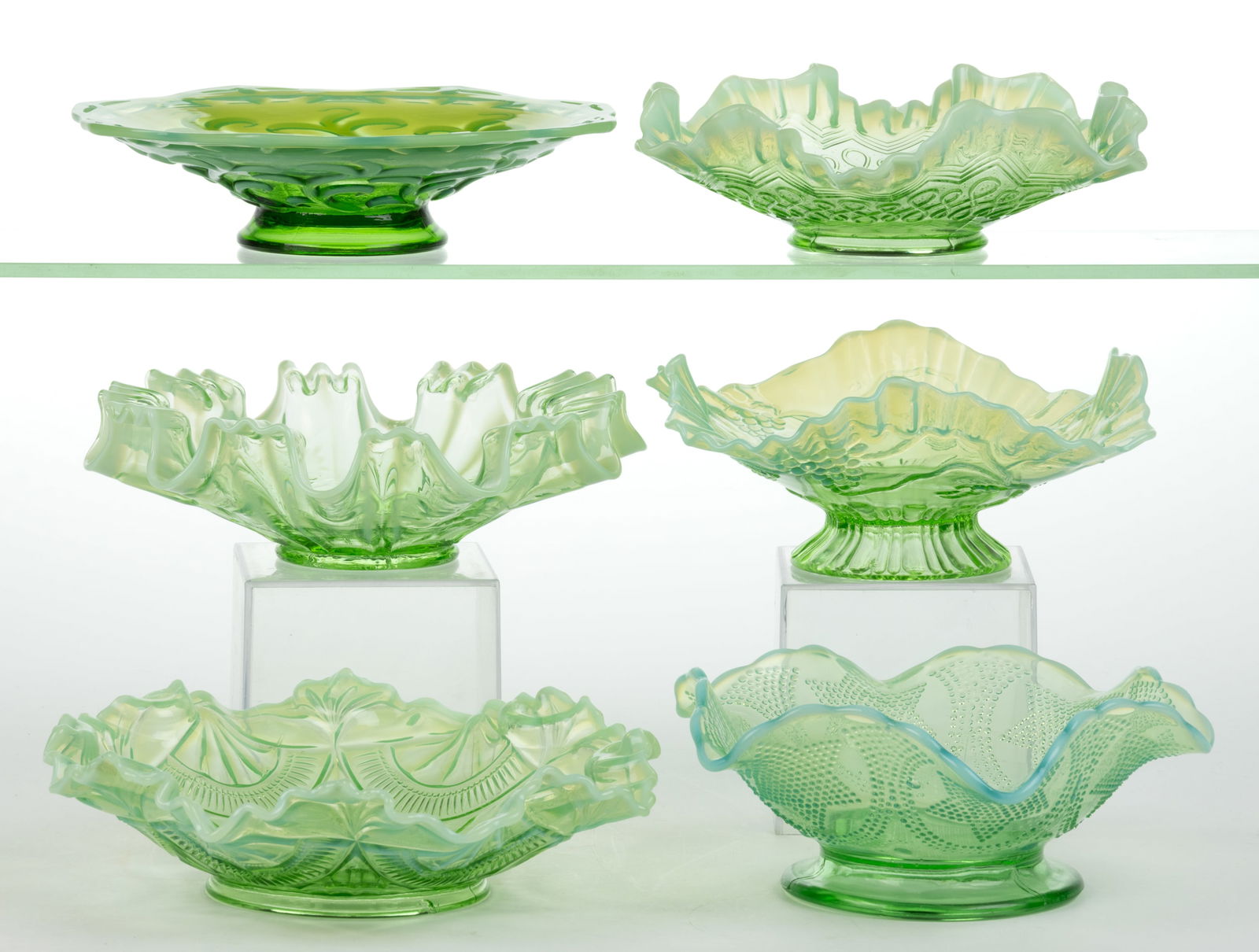 ASSORTED OPALESCENT GLASS ARTICLES, LOT OF SIX (1 of 1)