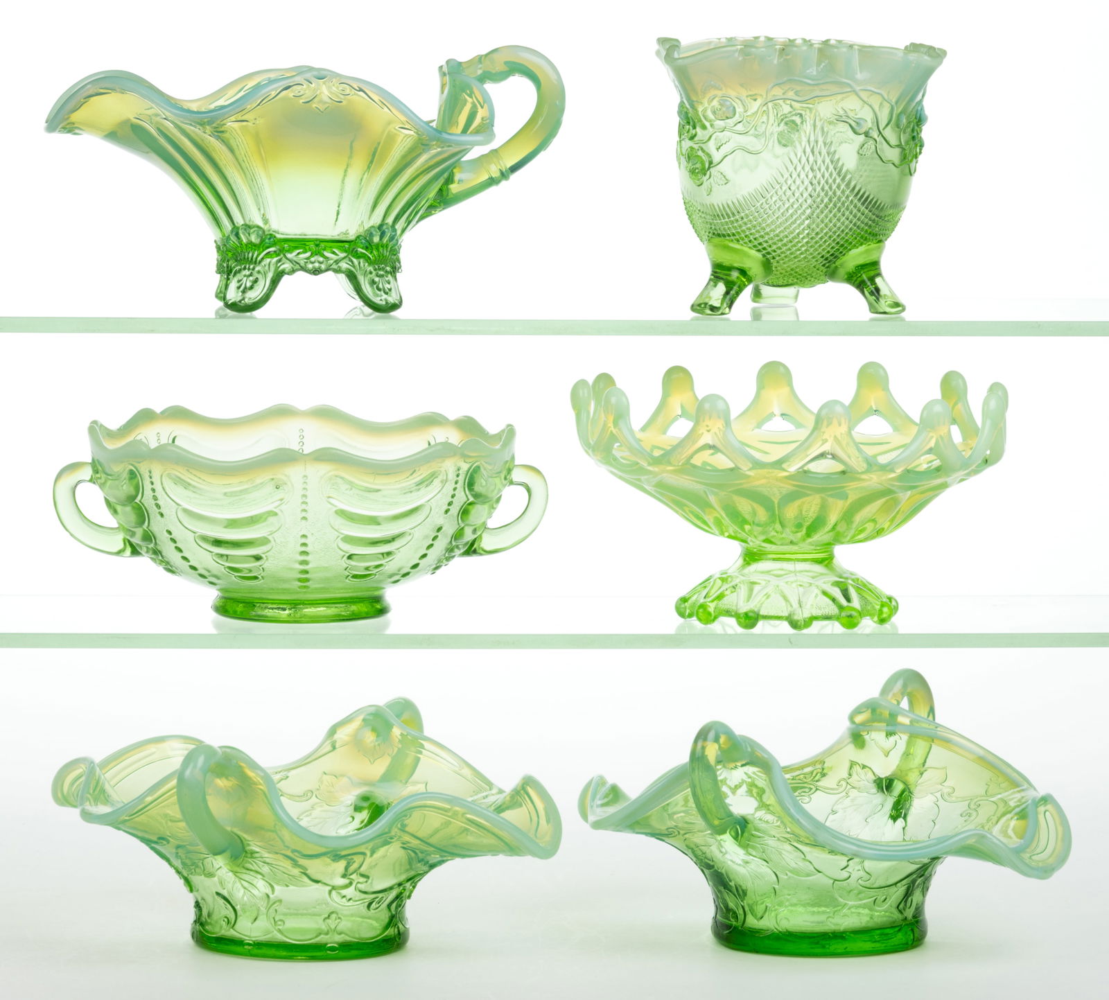 ASSORTED OPALESCENT GLASS ARTICLES, LOT OF SIX (1 of 1)