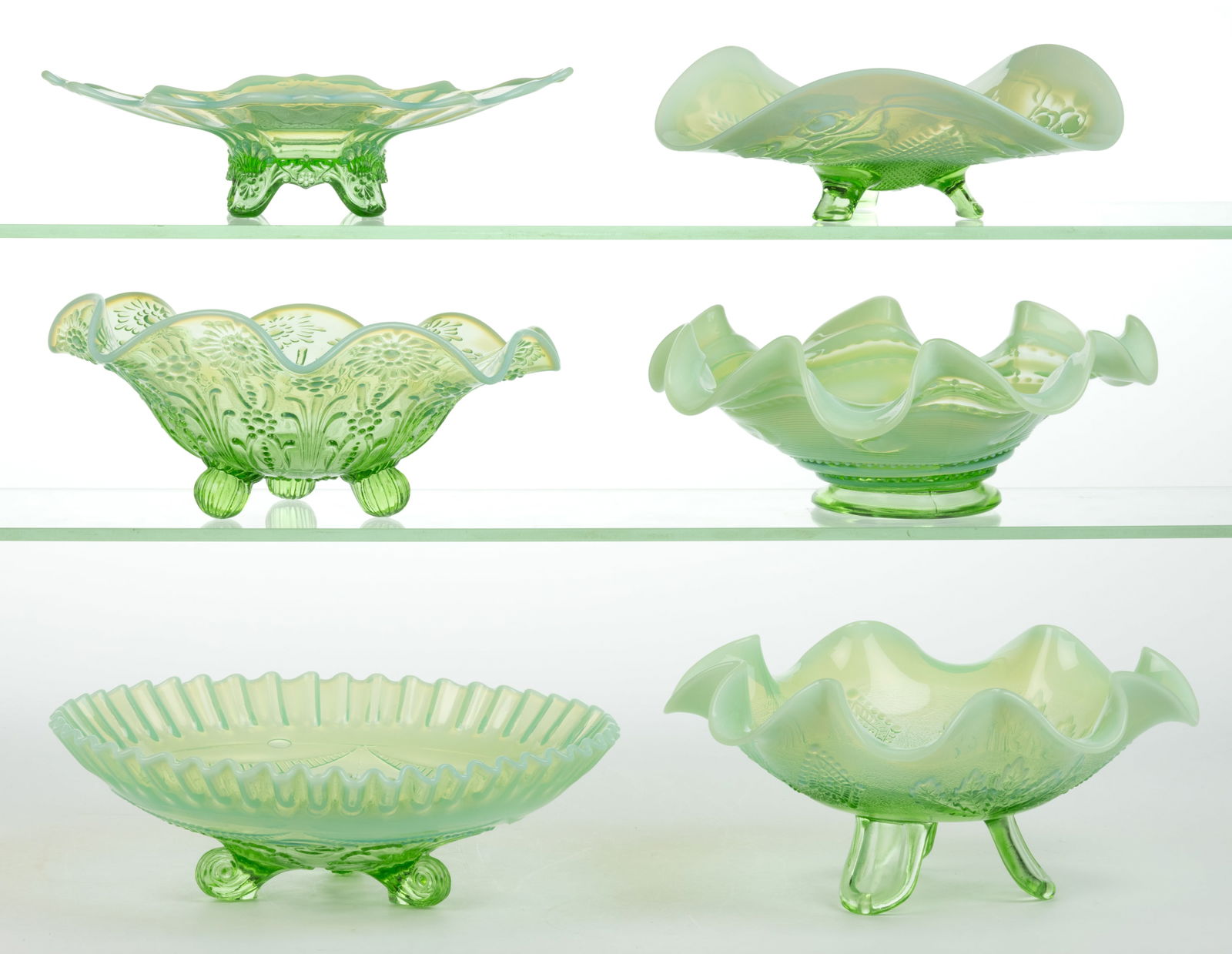 ASSORTED OPALESCENT GLASS ARTICLES, LOT OF SIX (1 of 1)