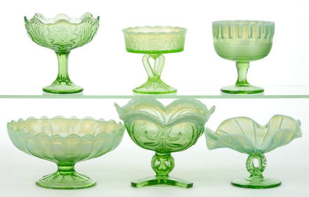 ASSORTED OPALESCENT GLASS COMPOTES, LOT OF SIX