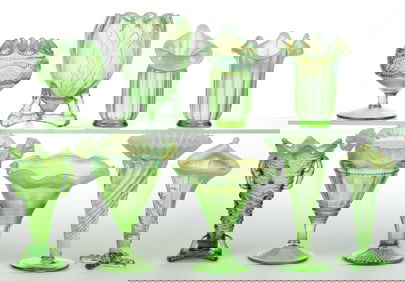 ASSORTED OPALESCENT GLASS VASES, LOT OF NINE