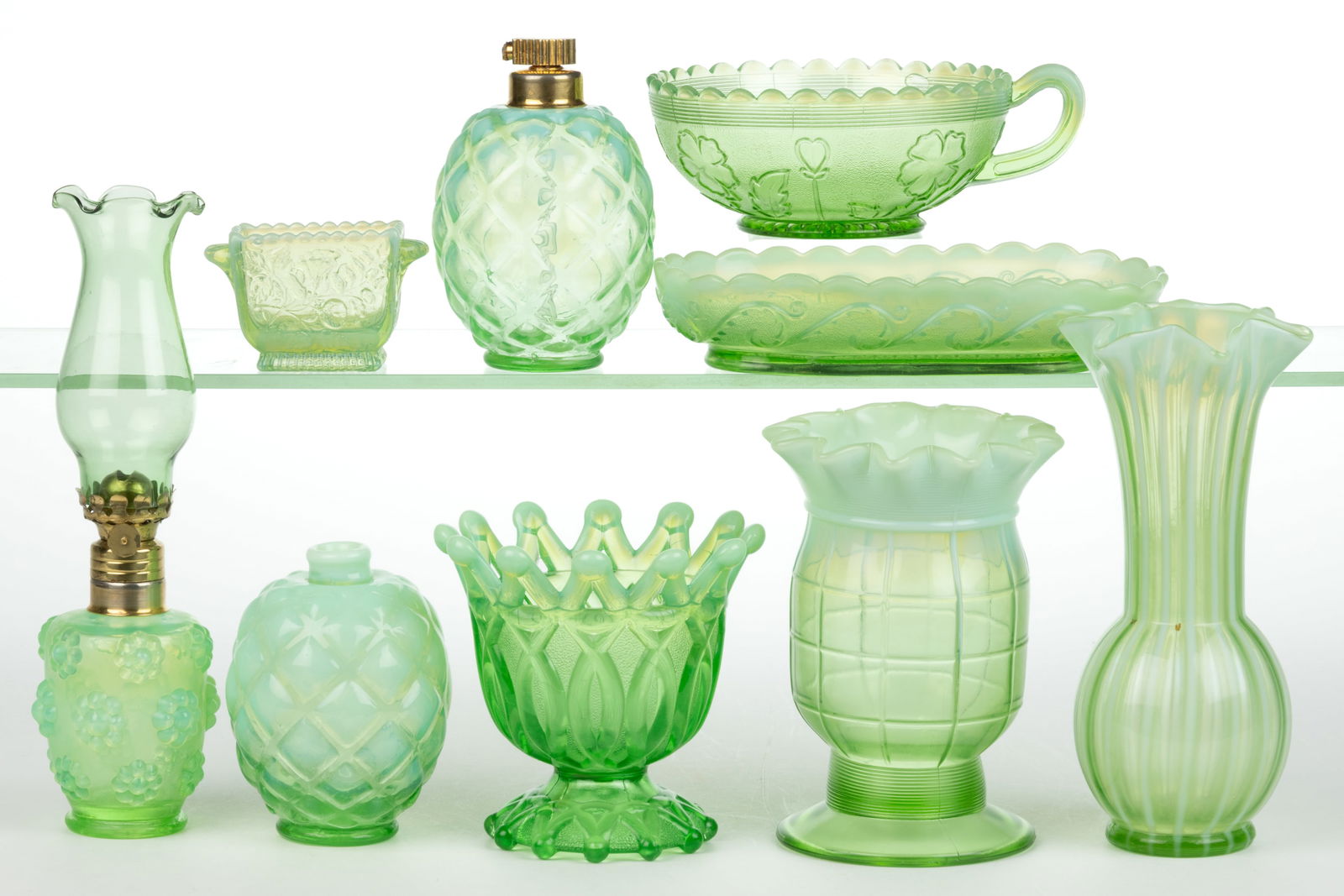 ASSORTED OPALESCENT GLASS ARTICLES, LOT OF NINE (1 of 1)