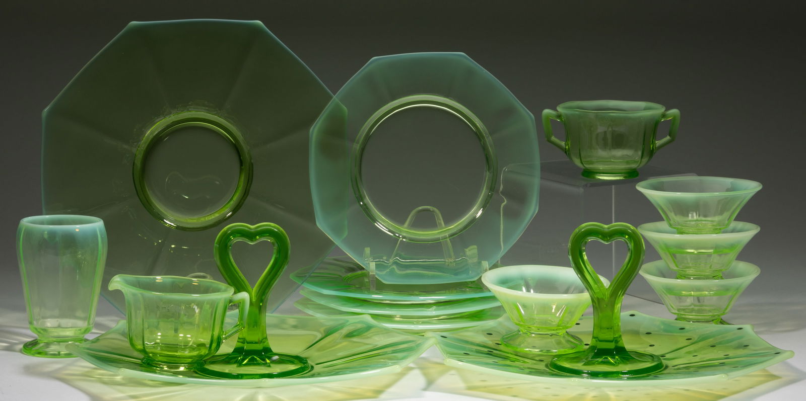 ASSORTED OPALESCENT GLASS TABLE ARTICLES, LOT OF 14 (1 of 1)