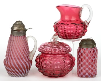 ASSORTED VICTORIAN OPALESCENT AND OTHER GLASS ARTICLES, LOT OF FOUR