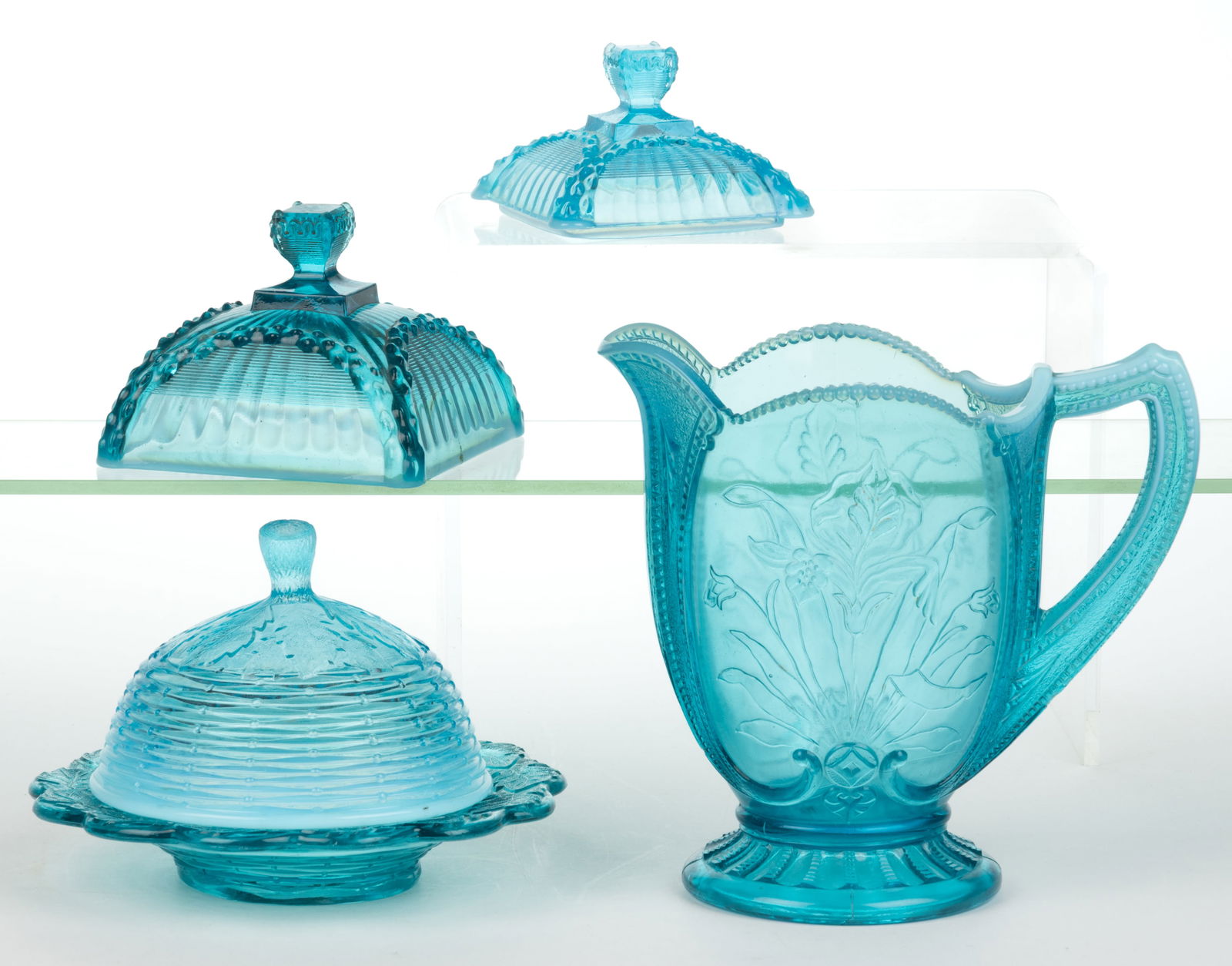 ASSORTED PRESSED OPALESCENT GLASS ARTICLES, LOT OF FOUR (1 of 1)