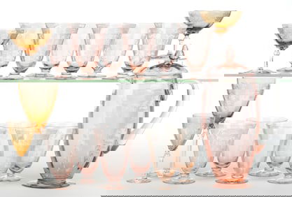 DEPRESSION-ERA ETCHED GLASS DRINKING ARTICLES, LOT OF 17