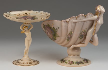 CAMBRIDGE CROWN TUSCAN CHARLETON-DECORATED ARTICLES WITH NUDES, LOT OF TWO