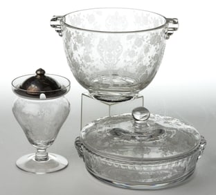 CAMBRIDGE ROSE POINT ARTICLES, LOT OF THREE