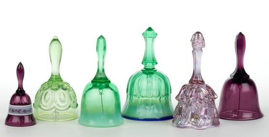 ASSORTED FENTON AND OTHERS GLASS BELLS, LOT OF SIX