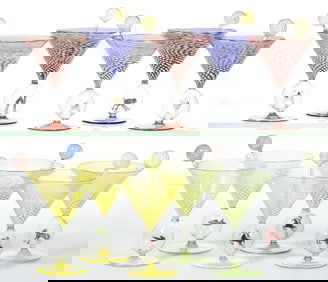 GERMAN ART GLASS BIMINI-TYPE MARTINI / COCKTAIL GLASSES, SET OF 22