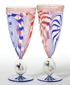 GERMAN ART GLASS BIMINI-TYPE ALE / COCKTAIL GLASSES, PAIR