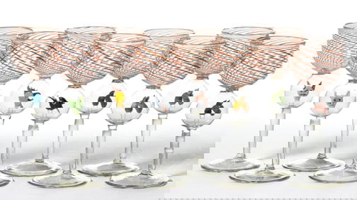 GERMAN ART GLASS BIMINI-TYPE CORDIAL GLASSES, SET OF EIGHT