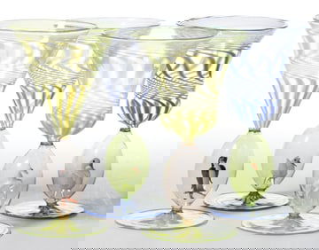 GERMAN ART GLASS BIMINI-TYPE CORDIAL / WINE GLASSES, SET OF FOUR