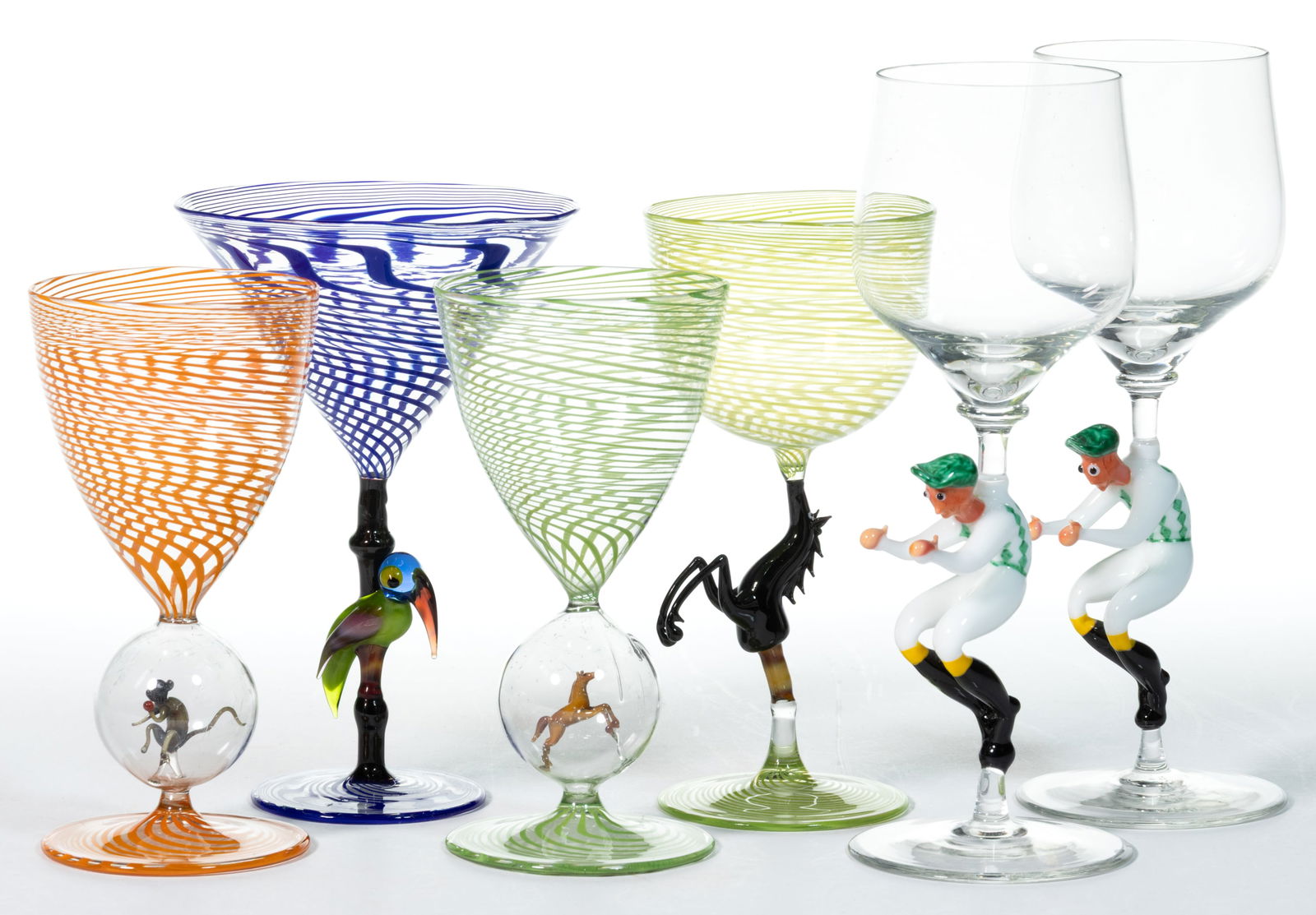 GERMAN ART GLASS BIMINI-TYPE COCKTAIL / WINE GLASSES, LOT OF SIX (1 of 1)