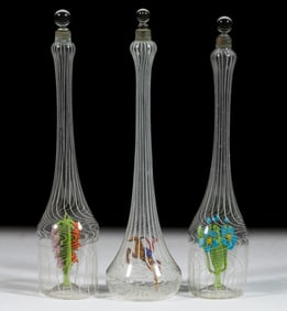 GERMAN ART GLASS BIMINI-TYPE PERFUME BOTTLES, LOT OF THREE