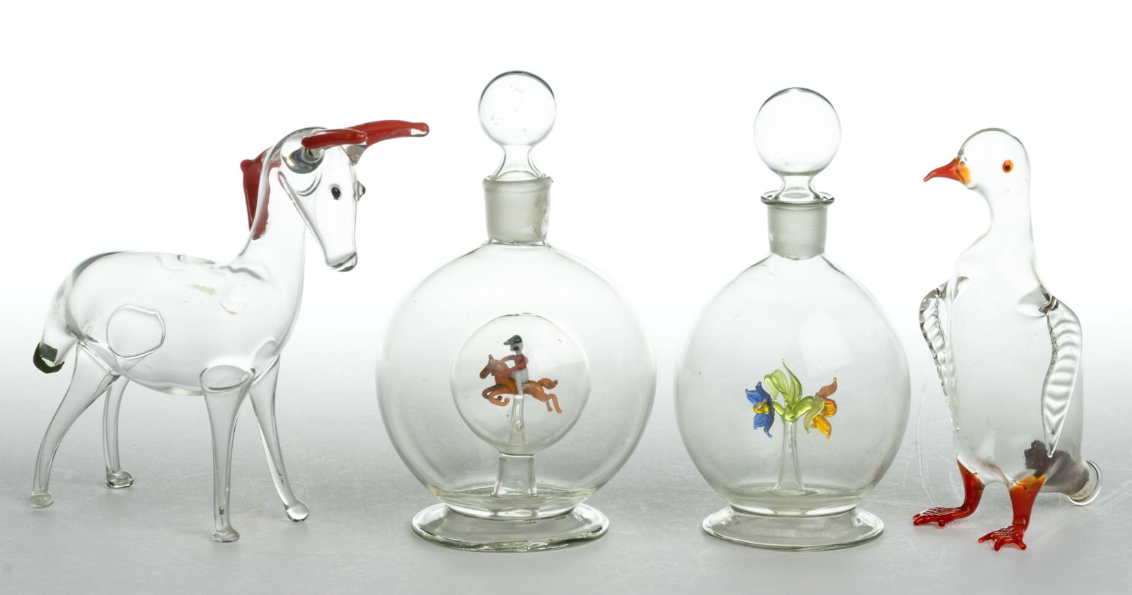GERMAN ART GLASS BIMINI-TYPE PERFUME BOTTLES, LOT OF FOUR (1 of 1)