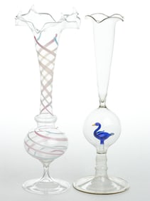 GERMAN ART GLASS BIMINI-TYPE VASES, LOT OF TWO