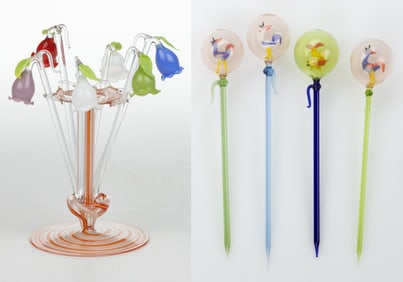 GERMAN ART GLASS BIMINI-TYPE SWIZZLE STICKS / PICKS, LOT OF 11