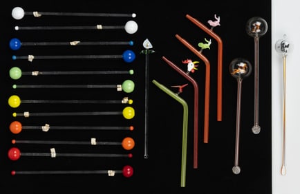 GERMAN ART GLASS BIMINI-TYPE STIRRERS AND STRAWS, LOT OF 20