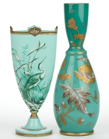 BOHEMIAN ENAMEL-DECORATED VASES, LOT OF TWO