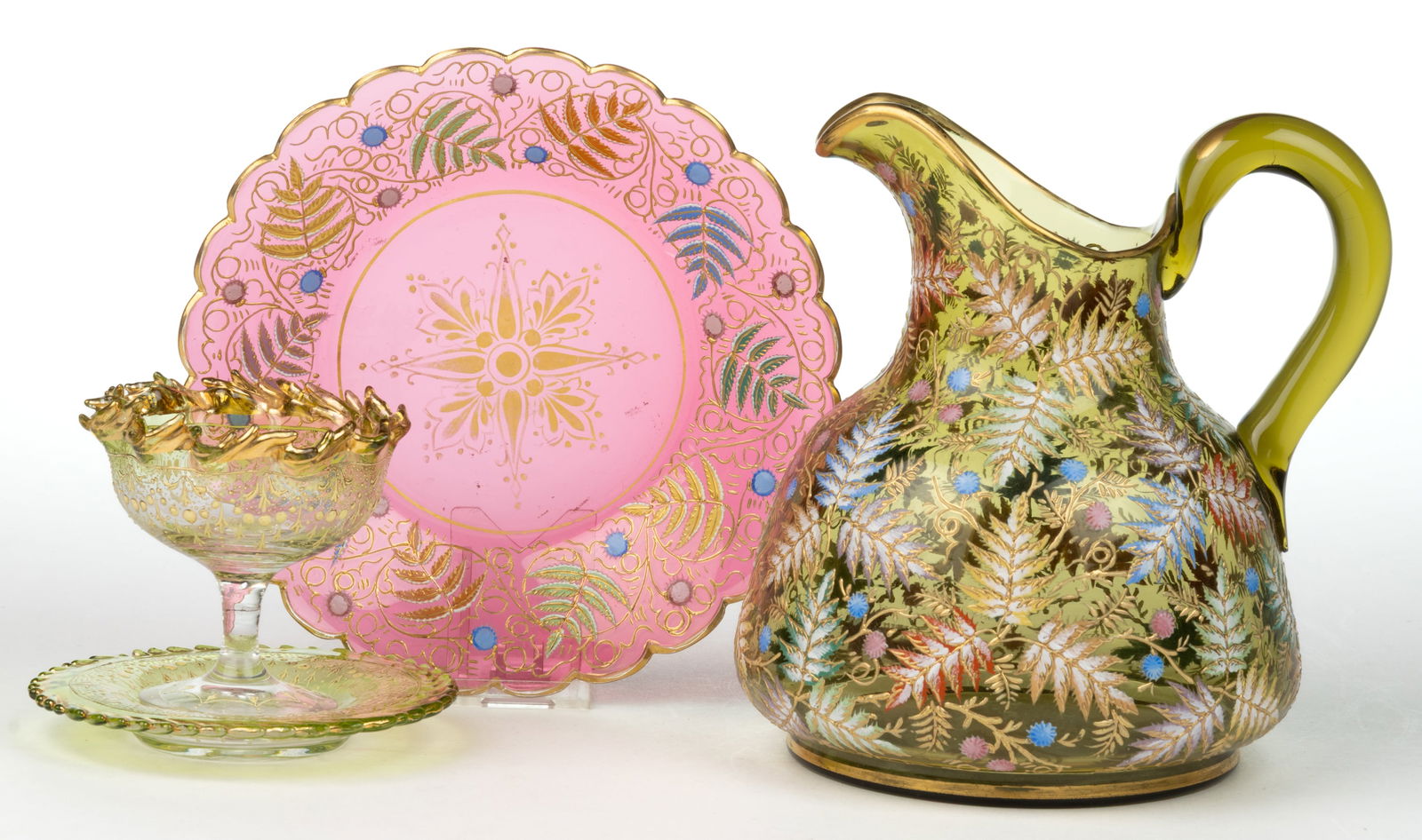 MOSER GILT AND ENAMEL-DECORATED ART GLASS ARTICLES, LOT OF THREE (1 of 1)